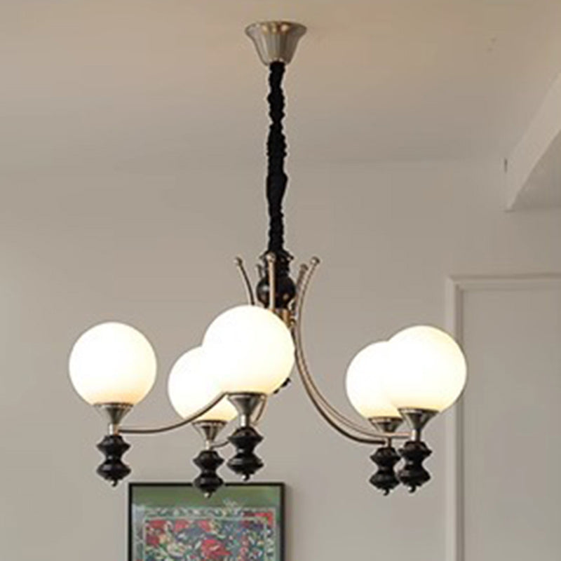 Traditional Vintage Ash Wood Metal Glass Ball 3/5/6/8 Light Chandeliers For Living Room