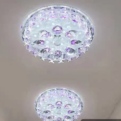 Modern Luxury Round Oval Crystal LED Flush Mount Ceiling Light For Hallway