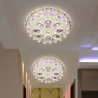 Modern Luxury Round Oval Crystal LED Flush Mount Ceiling Light For Hallway