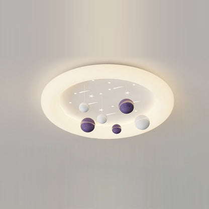 Contemporary Nordic Kids Cloud Round Ball Falling Star Iron PE Flush Mount Ceiling Light For Bedroom