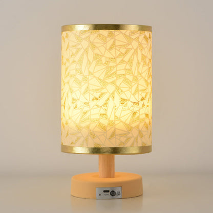 Contemporary Nordic Rechargeable PP Wood Fabric Cylinder Maize LED Table Lamp For Bedside