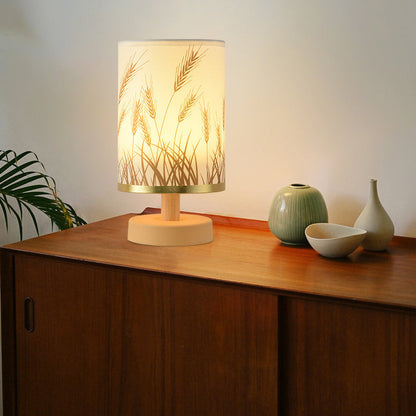 Contemporary Nordic Rechargeable PP Wood Fabric Cylinder Maize LED Table Lamp For Bedside