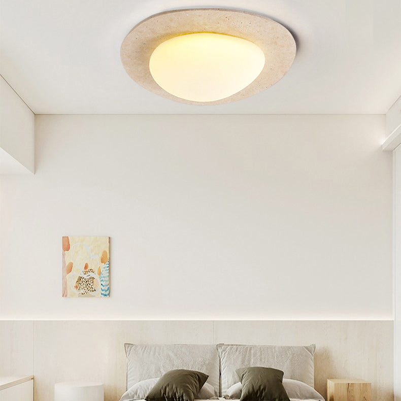 Contemporary Nordic Travertine Plastic Cobblestone Elliptical LED Flush Mount Ceiling Light For Living Room