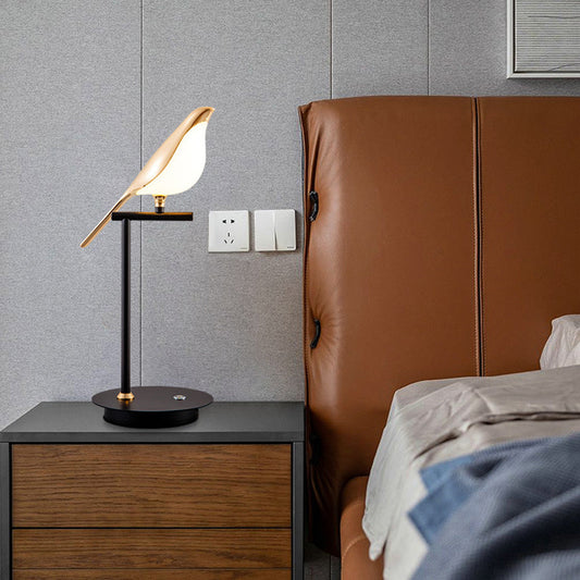 Contemporary Creative Zinc Alloy Acrylic Bird Adjustable LED Table Lamp For Bedside