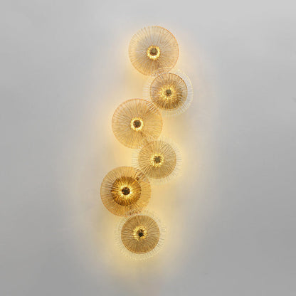 Modern Mid-century Iron Glass Round Streak Lotus Leaf LED Wall Sconce Lamp For Living Room