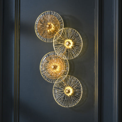 Modern Mid-century Iron Glass Round Streak Lotus Leaf LED Wall Sconce Lamp For Living Room