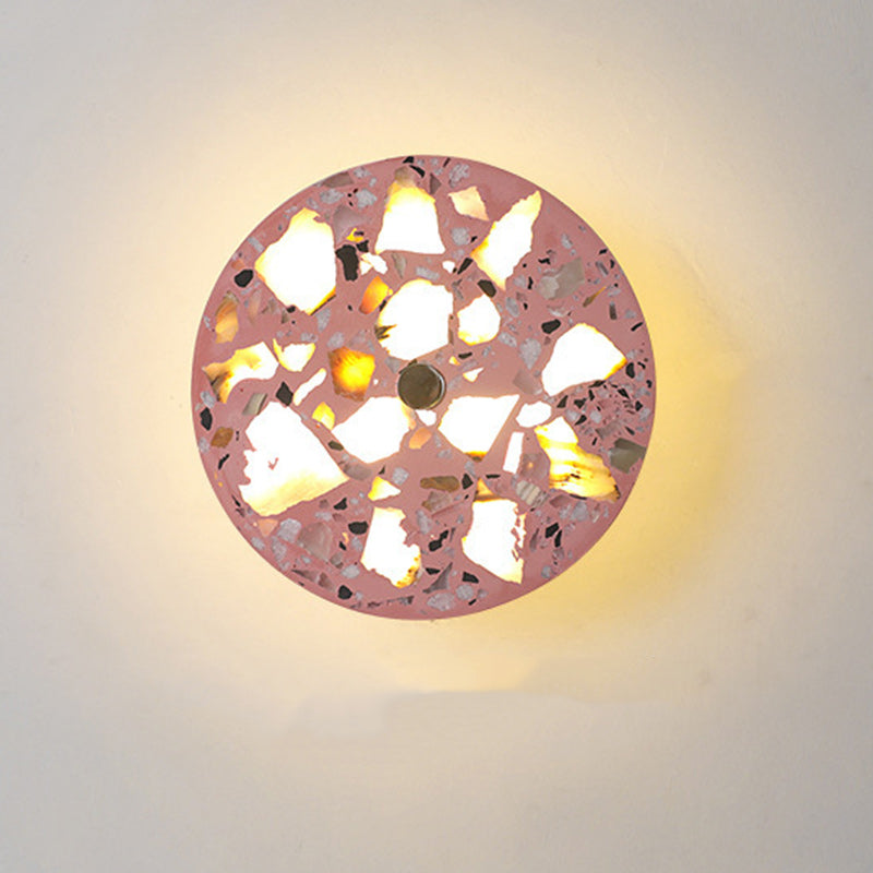 Contemporary Scandinavian Metal Terrazzo Round LED Wall Sconce Lamp For Living Room