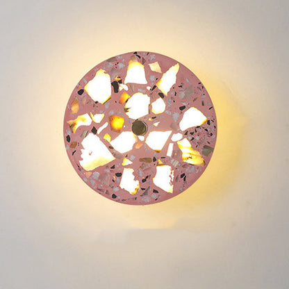 Contemporary Scandinavian Metal Terrazzo Round LED Wall Sconce Lamp For Living Room