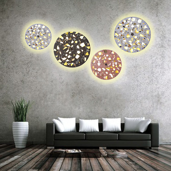 Contemporary Scandinavian Metal Terrazzo Round LED Wall Sconce Lamp For Living Room