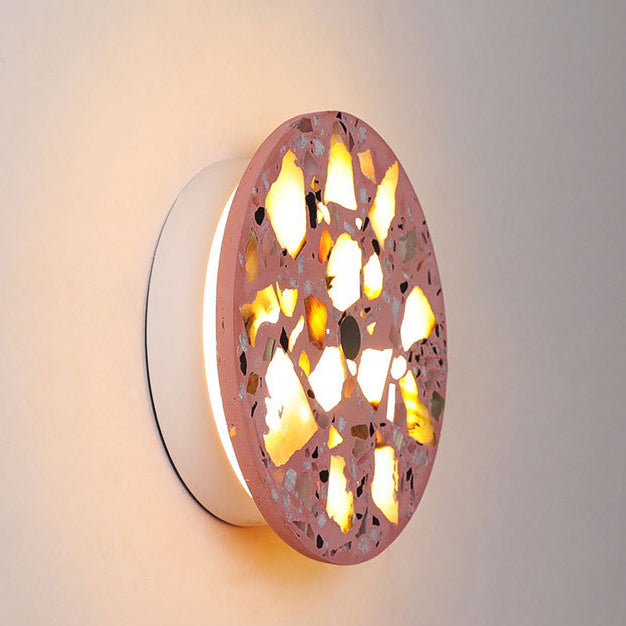 Contemporary Scandinavian Metal Terrazzo Round LED Wall Sconce Lamp For Living Room