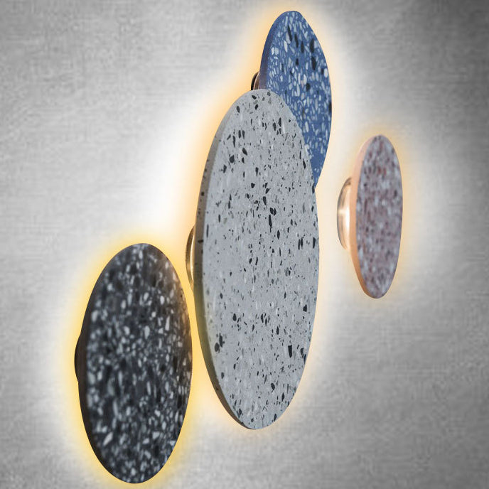 Contemporary Scandinavian Metal Terrazzo Round LED Wall Sconce Lamp For Living Room