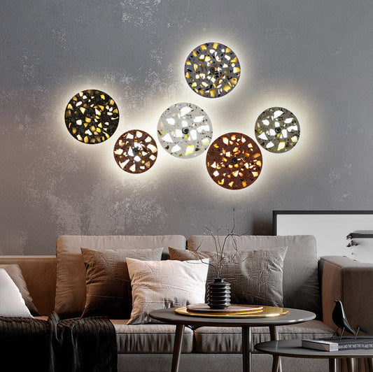 مصباح حائط LED دائري معدني معاصر من Terrazzo بتصميم إسكندنافي لغرفة المعيشة 