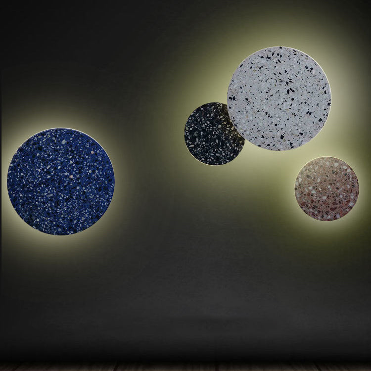 Contemporary Scandinavian Metal Terrazzo Round LED Wall Sconce Lamp For Living Room