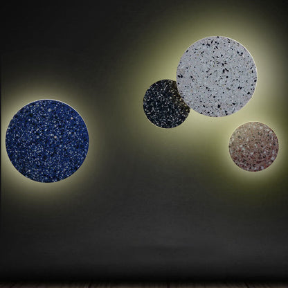 Contemporary Scandinavian Metal Terrazzo Round LED Wall Sconce Lamp For Living Room