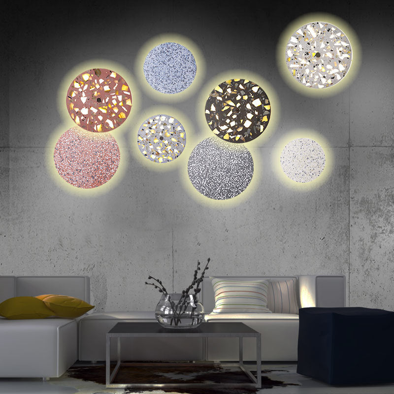 Contemporary Scandinavian Metal Terrazzo Round LED Wall Sconce Lamp For Living Room