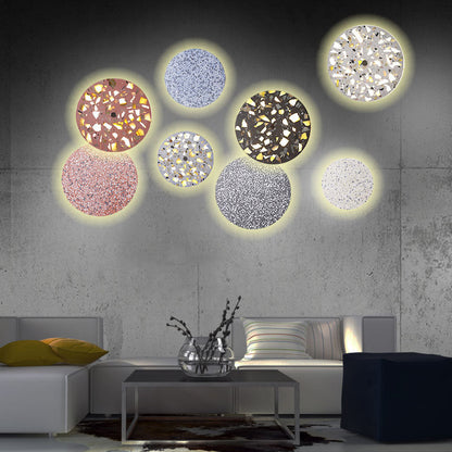 Contemporary Scandinavian Metal Terrazzo Round LED Wall Sconce Lamp For Living Room