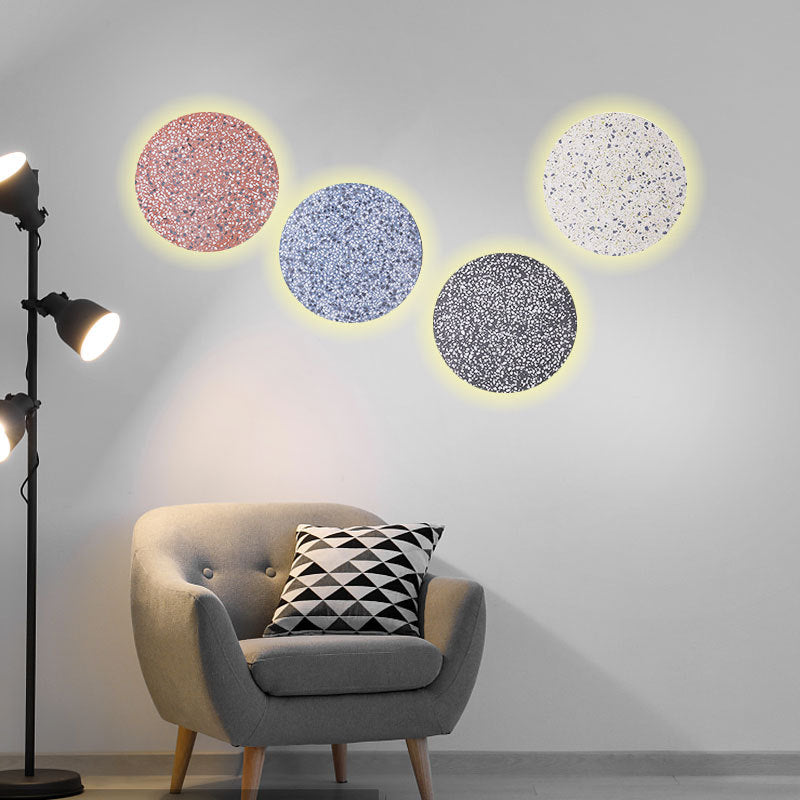 Contemporary Scandinavian Metal Terrazzo Round LED Wall Sconce Lamp For Living Room