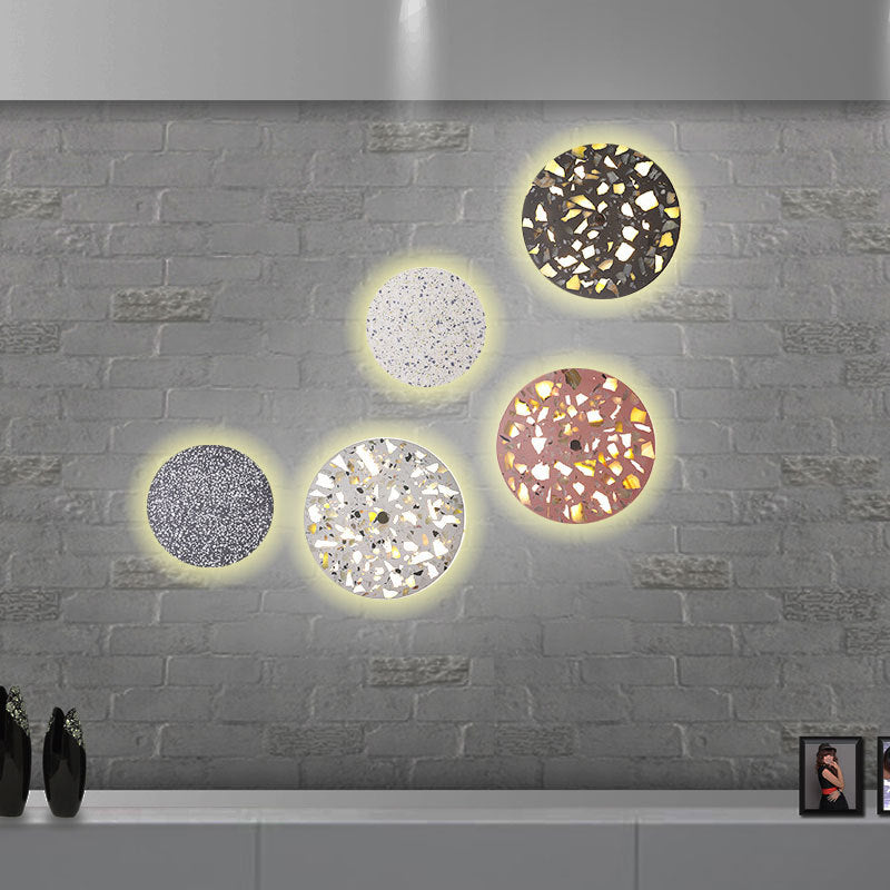 Contemporary Scandinavian Metal Terrazzo Round LED Wall Sconce Lamp For Living Room