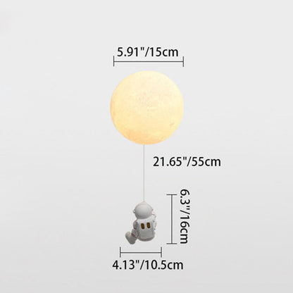 Contemporary Nordic Kids Resin Glass Ball Astronaut Lunar Planet 1-Light Wall Sconce Lamp For Bedside