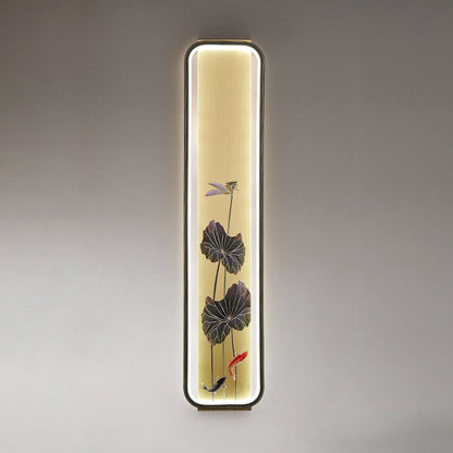 Traditional Chinese Copper Enamel Rectangular Hand Painted Lotus Bamboo Leaf Ginkgo Biloba LED Wall Sconce Lamp For Bedside