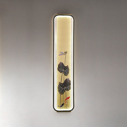 Traditional Chinese Copper Enamel Rectangular Hand Painted Lotus Bamboo Leaf Ginkgo Biloba LED Wall Sconce Lamp For Bedside