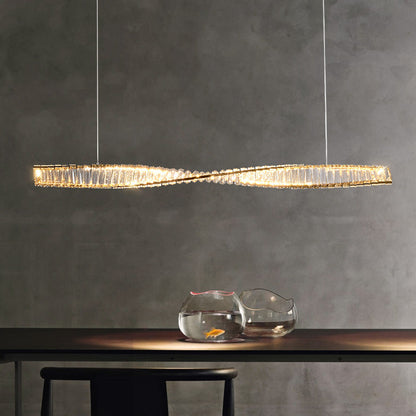 Modern Luxury Crystal Iron Strip Wave LED Chandeliers Island Light For Dining Room