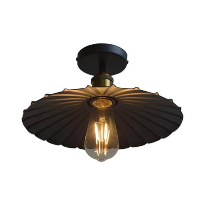 Contemporary Retro Iron Glass Cone Umbrella 1-Light Semi-Flush Mount Ceiling Light For Hallway
