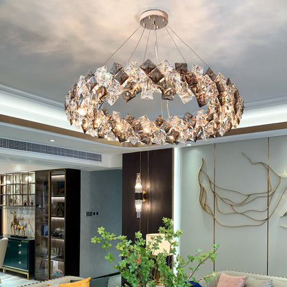 Modern Luxury Crystal Metal Round Rectangular 7/8/12/14 Light Chandeliers For Living Room