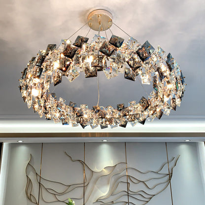 Modern Luxury Crystal Metal Round Rectangular 7/8/12/14 Light Chandeliers For Living Room