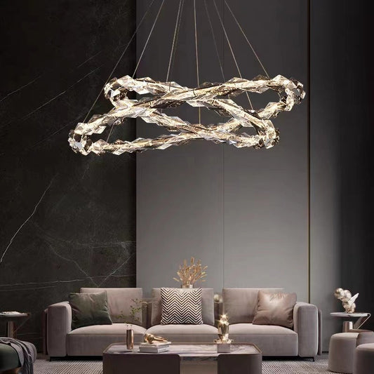 ثريات LED دائرية من الكريستال بتصميم عصري فاخر لغرفة المعيشة 