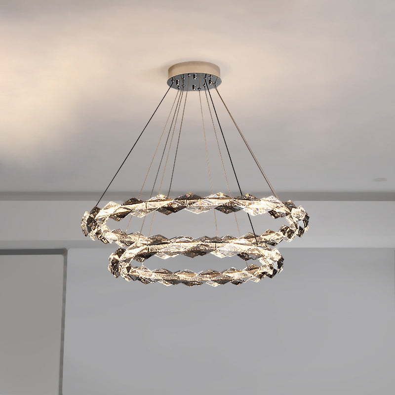 ثريات LED دائرية من الكريستال بتصميم عصري فاخر لغرفة المعيشة 