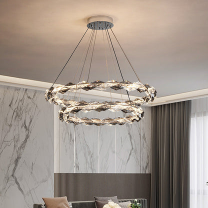 ثريات LED دائرية من الكريستال بتصميم عصري فاخر لغرفة المعيشة 