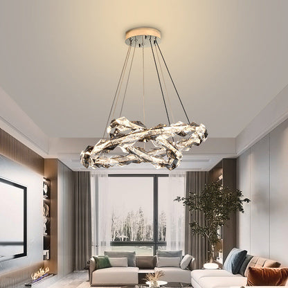 ثريات LED دائرية من الكريستال بتصميم عصري فاخر لغرفة المعيشة 