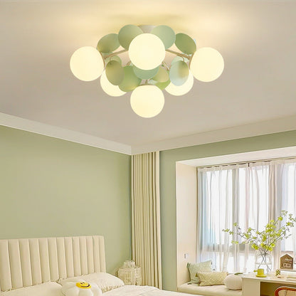 Contemporary Nordic Iron Glass PVC Ball Round Pieces 4/6/8/9/12 Light Semi-Flush Mount Ceiling Light For Bedroom