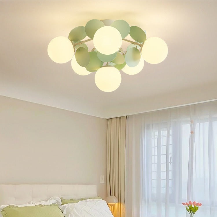 Contemporary Nordic Iron Glass PVC Ball Round Pieces 4/6/8/9/12 Light Semi-Flush Mount Ceiling Light For Bedroom
