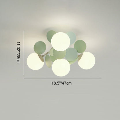Contemporary Nordic Iron Glass PVC Ball Round Pieces 4/6/8/9/12 Light Semi-Flush Mount Ceiling Light For Bedroom