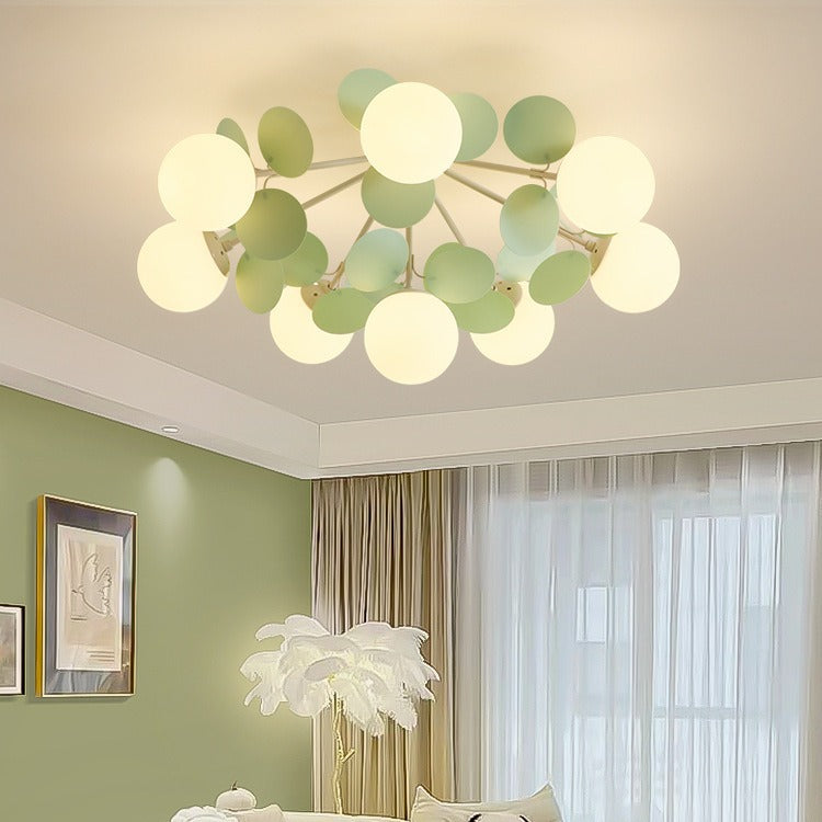 Contemporary Nordic Iron Glass PVC Ball Round Pieces 4/6/8/9/12 Light Semi-Flush Mount Ceiling Light For Bedroom