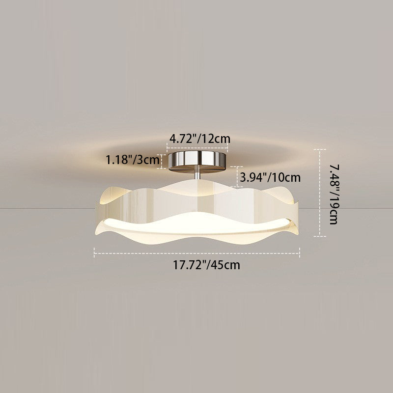 寝室用 北欧風 アイアン PE ラウンドウェーブ LED セミフラッシュマウント シーリングライト