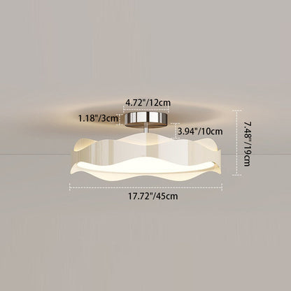 寝室用 北欧風 アイアン PE ラウンドウェーブ LED セミフラッシュマウント シーリングライト