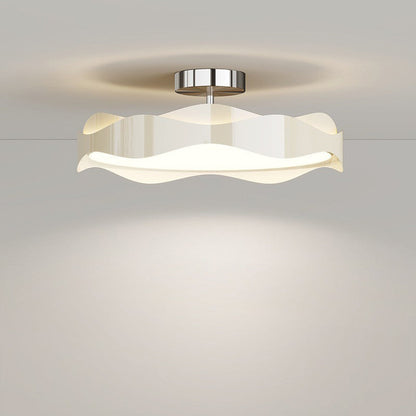 寝室用 北欧風 アイアン PE ラウンドウェーブ LED セミフラッシュマウント シーリングライト