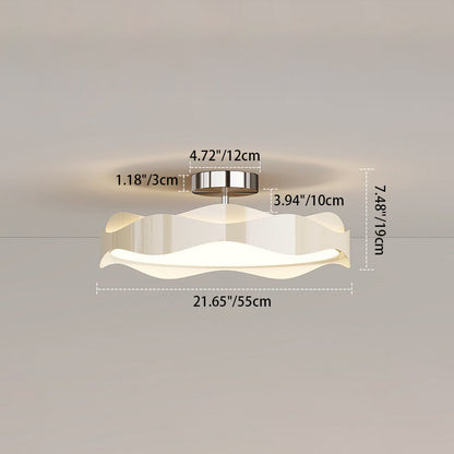 寝室用 北欧風 アイアン PE ラウンドウェーブ LED セミフラッシュマウント シーリングライト