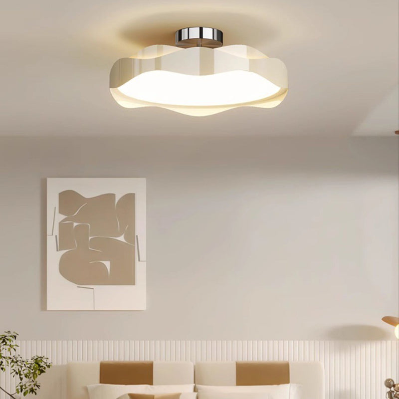 寝室用 北欧風 アイアン PE ラウンドウェーブ LED セミフラッシュマウント シーリングライト