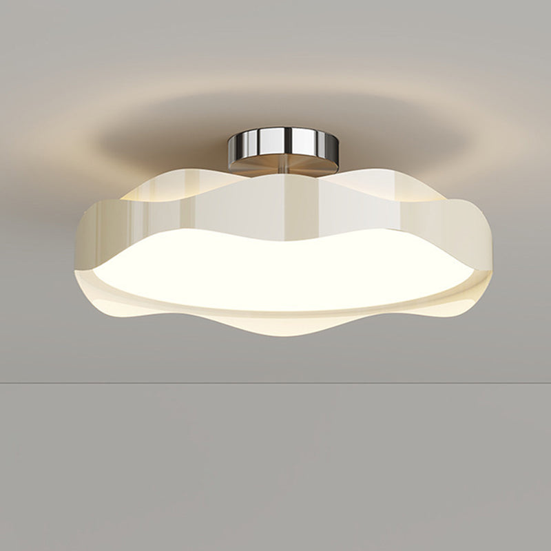 寝室用 北欧風 アイアン PE ラウンドウェーブ LED セミフラッシュマウント シーリングライト