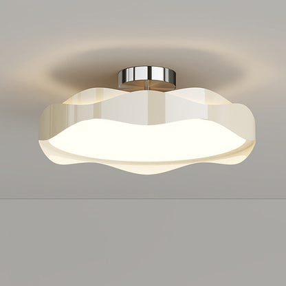 寝室用 北欧風 アイアン PE ラウンドウェーブ LED セミフラッシュマウント シーリングライト