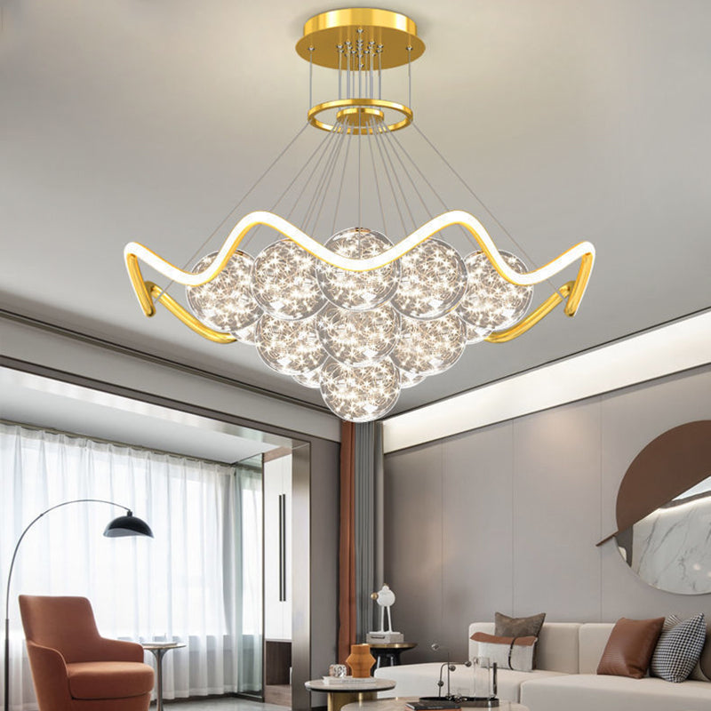ثريات LED حديثة فاخرة من المعدن الأكريليك الزجاجي على شكل نجمة كاملة وموجة دائرية لغرفة المعيشة 