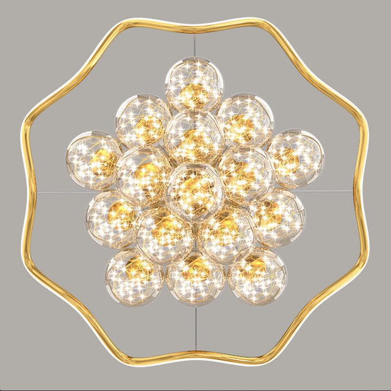 ثريات LED حديثة فاخرة من المعدن الأكريليك الزجاجي على شكل نجمة كاملة وموجة دائرية لغرفة المعيشة 