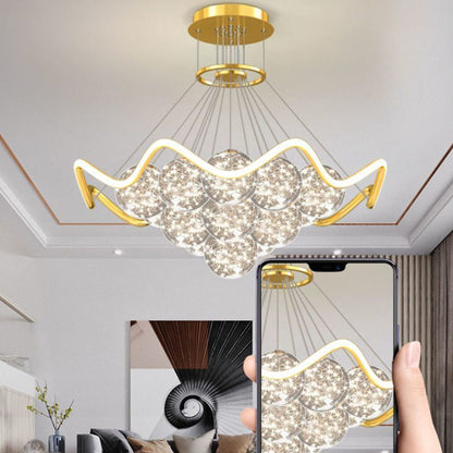 ثريات LED حديثة فاخرة من المعدن الأكريليك الزجاجي على شكل نجمة كاملة وموجة دائرية لغرفة المعيشة 