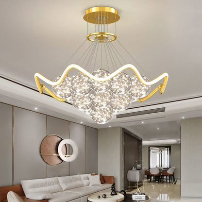ثريات LED حديثة فاخرة من المعدن الأكريليك الزجاجي على شكل نجمة كاملة وموجة دائرية لغرفة المعيشة 