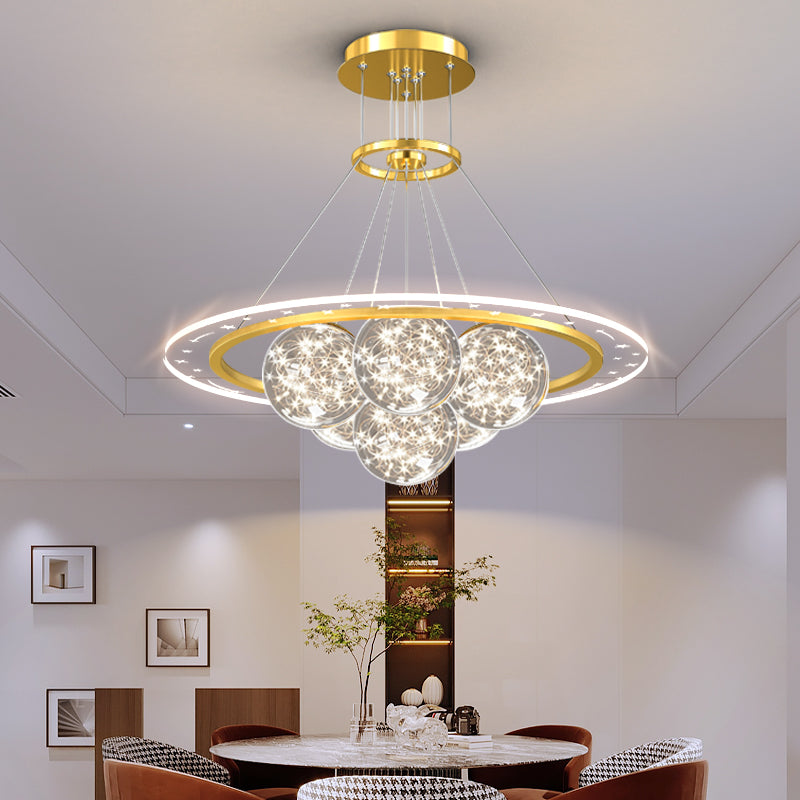 ثريات LED حديثة فاخرة من المعدن الأكريليك الزجاجي على شكل نجمة كاملة وموجة دائرية لغرفة المعيشة 