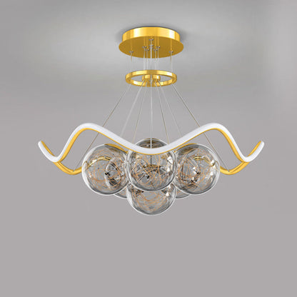 ثريات LED حديثة فاخرة من المعدن الأكريليك الزجاجي على شكل نجمة كاملة وموجة دائرية لغرفة المعيشة 